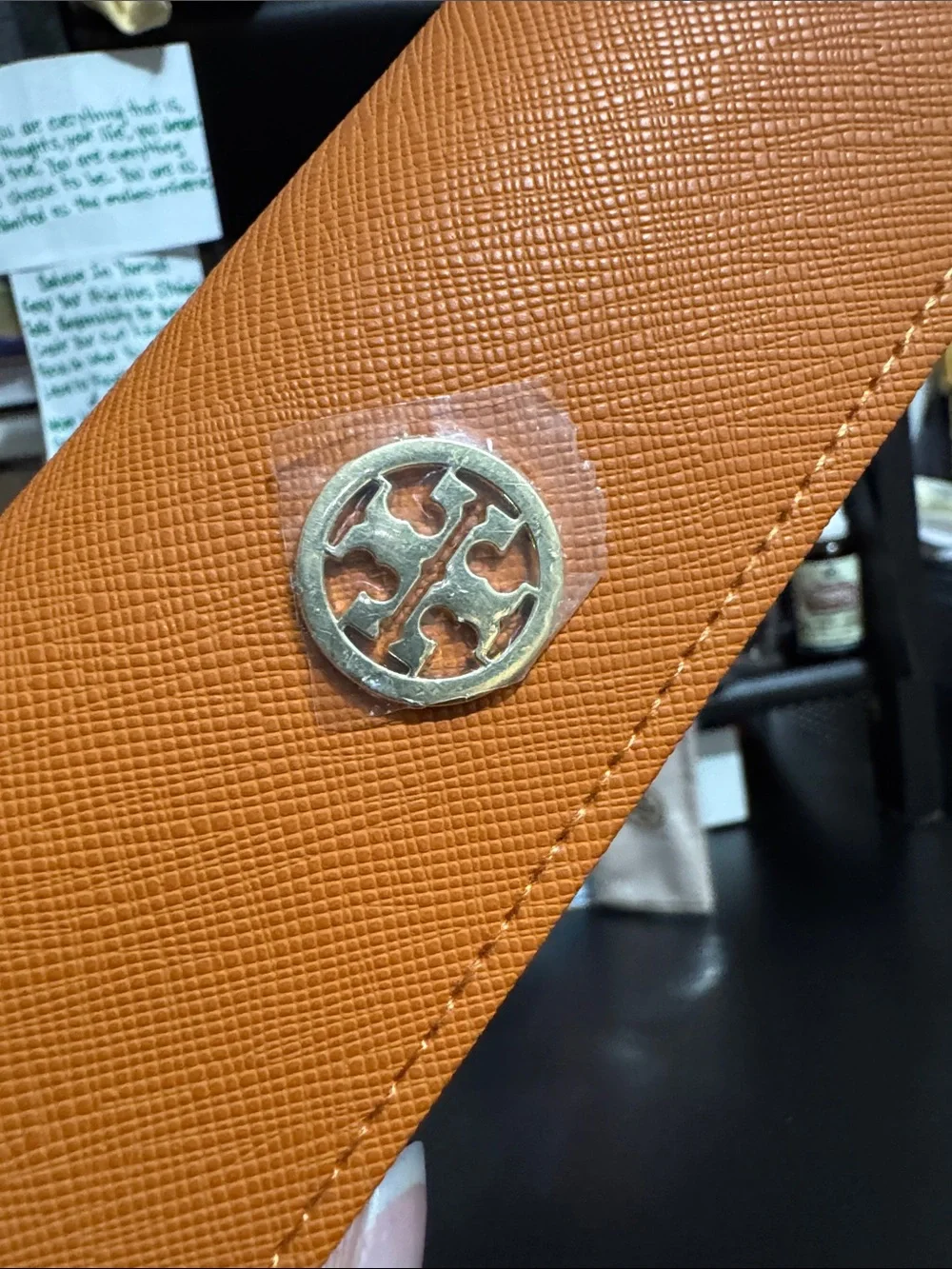 Tory Burch Orange Saffiano Leather Glasses Case with Gold Logo